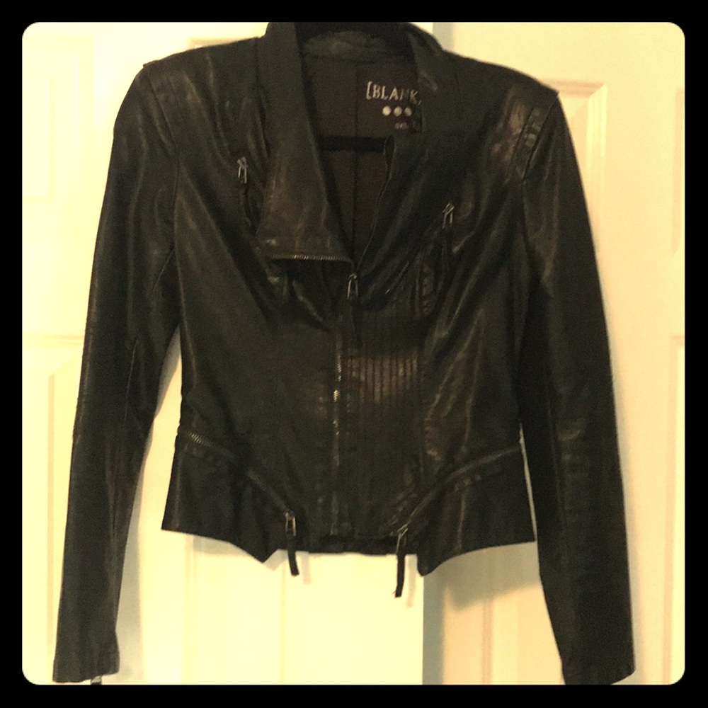 Black faux leather moto jacket